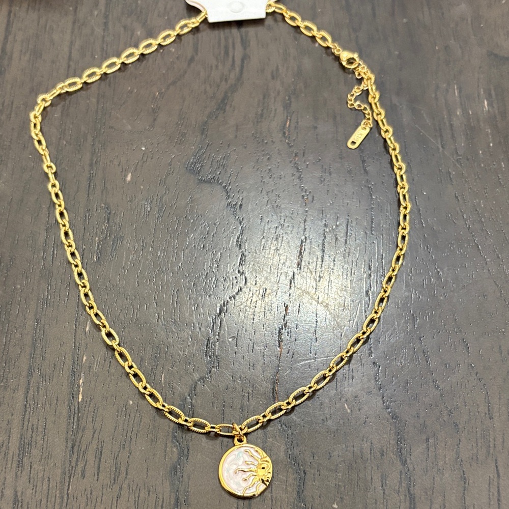 Radiant Stainless Steel Gold Plated 18K Necklace with Sun Medallion